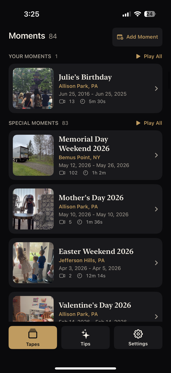 Moments screen in Life / Uncut