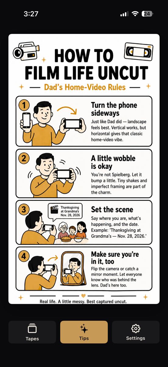 Tips screen in Life / Uncut